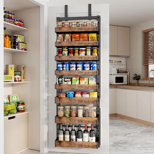 Miniatura 4 de Organizador de despensa sobre la puerta de 8 niveles, estante de especias de metal resistente para montar en pared o colgar, con estantes