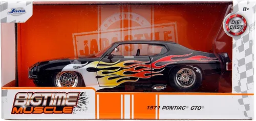 Miniatura 7 de Jada Big Time Muscle 1:24 1971 Pontiac GTO - Coche fundido a presión, juguetes para niños y adultos (llamas negras)