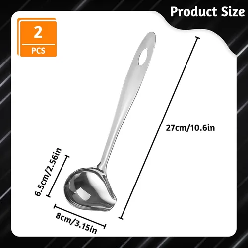 Miniatura 2 de Cucharón de salsa con boquilla de vertido, cucharón de salsa de mango largo de 10.6 pulgadas, cuchara de acero inoxidable para salsas, salsas