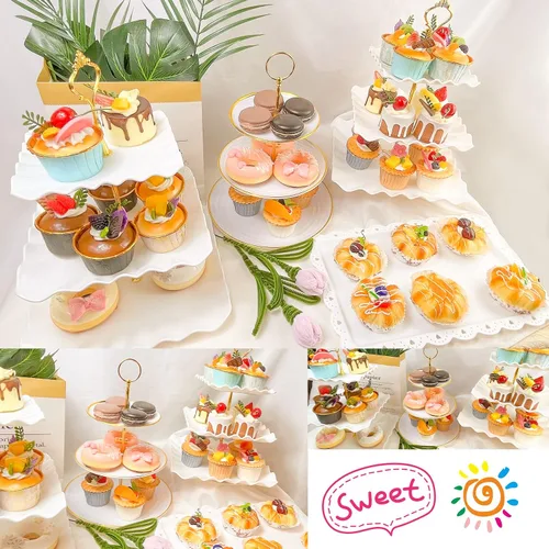 Miniatura 6 de Juego de 10 soportes para cupcakes, juego de exhibición de mesa de postres, soporte de exhibición de cupcakes, soporte de nivel para cupcakes con 4