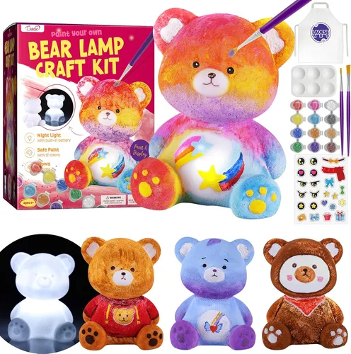 Kit de lámpara para pintar tu propio oso, suministros de arte, kit de pintura de oso para niños de 6 a 12 años, artes y manualidades para niños de 8
