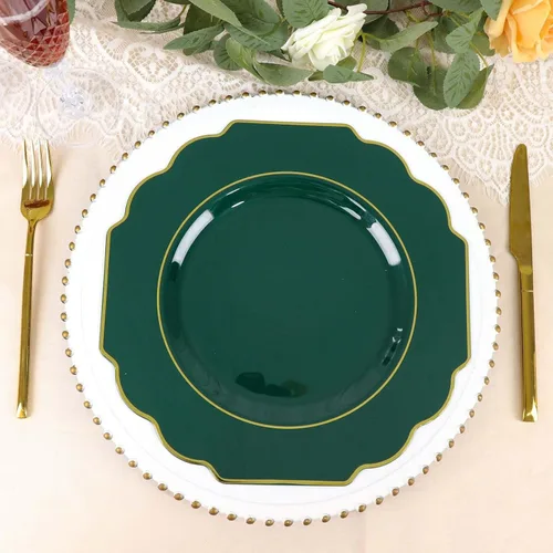 Miniatura 22 de Efavormart - Paquete de 10 platos de postre de plástico color rosa canela de 8 pulgadas, con borde dorado barroco, platos de ensalada desechables