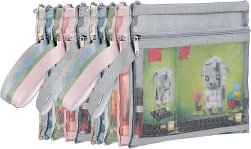 Miniatura 14 de Paquete de 4 bolsas de almacenamiento de malla extra grandes con cremallera para juguetes (11.8 x 9.8 x 5.2 pulgadas), organizador de almacenamiento