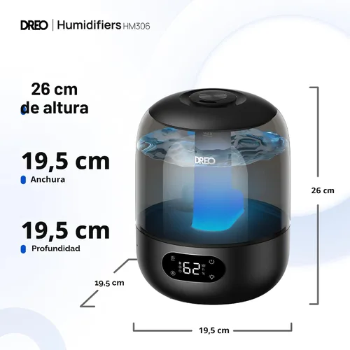 Miniatura 8 de DREO Humidificadores para dormitorio, 3L de llenado superior 30H y 26dB Tiempo de funcionamiento silencioso para habitaciones grandes, humidificador