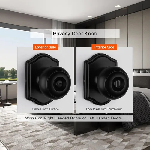 Miniatura 2 de Haidms Pomos negros para puerta interior, pomos de puerta interiores de privacidad, pomos de puerta interiores negros mate para dormitorio o baño