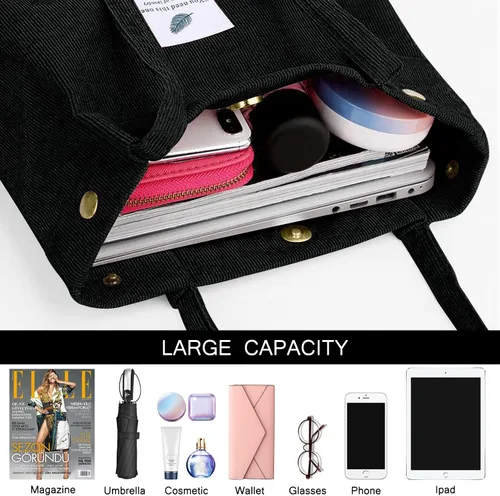 Miniatura 80 de Ayieyill - Bolsa de pana para mujer y niña, con correa de lona para colgar al hombro, bolsa con bolsillo