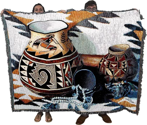 Miniatura 11 de Adobe Dreams Manta – Arte de cerámica del suroeste Pueblo – Manta de tapiz de regalo tejida de algodón – Fabricado en los Estados Unidos