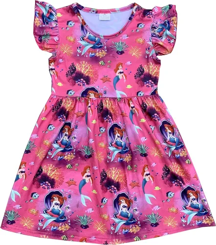 Vestido Ariel de la Sirenita Ariel para niña de primavera y verano, vestido casual con volteo de perlas para niños