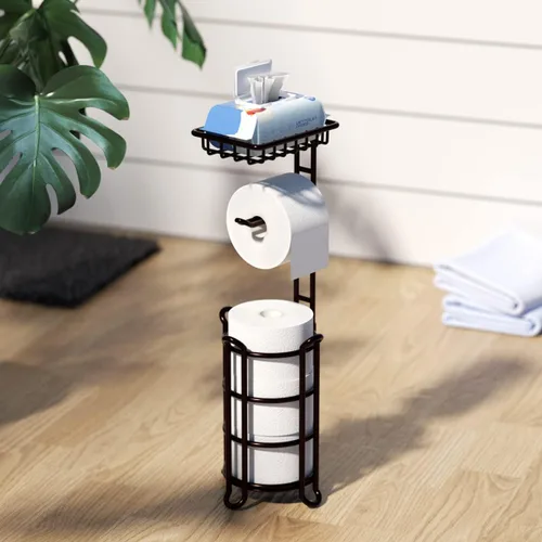 Miniatura 7 de Soporte para papel higiénico, dispensador de rollo de papel higiénico con estante para almacenamiento de baño, sostiene megarrollos de reserva