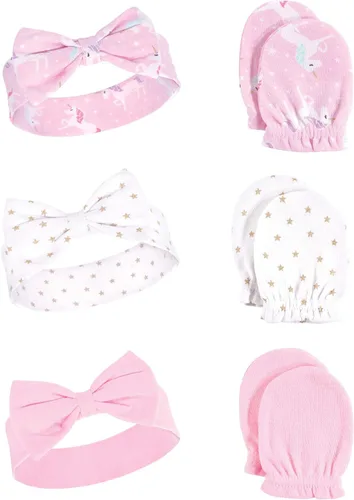 Hudson Baby Conjunto de diadema de algodón y manoplas para rascar para bebé
