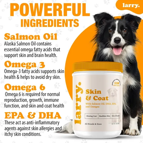 Miniatura 2 de Larry - Aceite de salmón para piel y pelaje de perros, suplementos para perros para picazón en la piel y alivio de alergias, Omega 3, 4, DHA y EPA