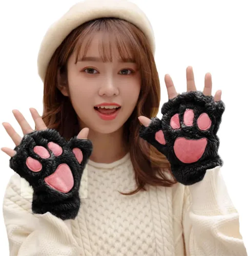 Miniatura 3 de PENINSULA LOVE Guantes de pata de gato, guantes de felpa cálidos para cosplay, guantes de animal de garra de oso, guantes de punto sin dedos