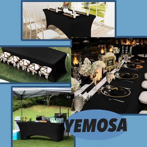 Miniatura 6 de Fundas de Mesa de Spandex Negro para Mesas de 6 Pies - Protector de Mantel Rectangular Universal Ajustado Elástico de 6 Pies, Lavable y Resistente a