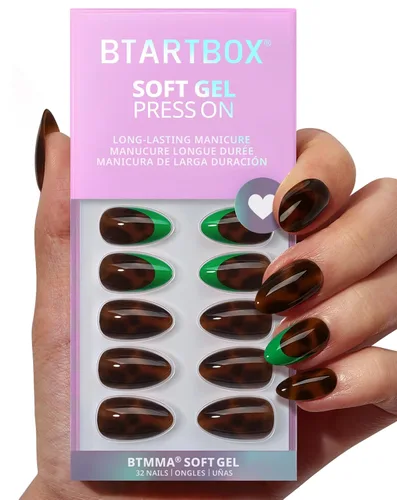 Miniatura 14 de BTArtbox Uñas cortas a presión, color negro, francés, almendra, con pegamento y pestañas adhesivas para mujeres en 16 tamaños, kit de 32 uñas de gel