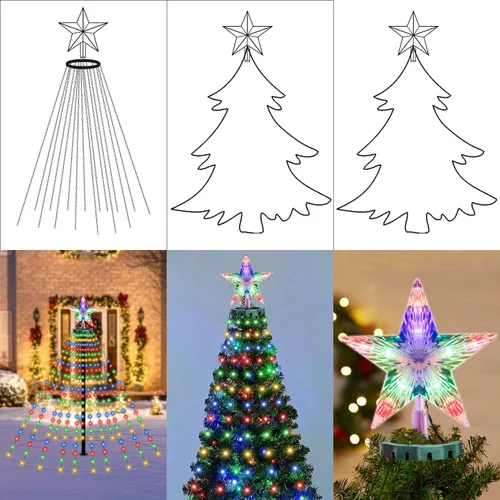Miniatura 7 de 410 luces LED para árbol de Navidad con estrella superior, tira de luces de Navidad con anillo para árbol, 6.6 pies x 16 líneas, luces parpadeantes