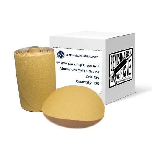 Miniatura 6 de Benchmark Abrasives PSA Gold - Discos de lijado autoadhesivos de 6 pulgadas con granos de óxido de aluminio, papel de lija DA automotriz, rollo
