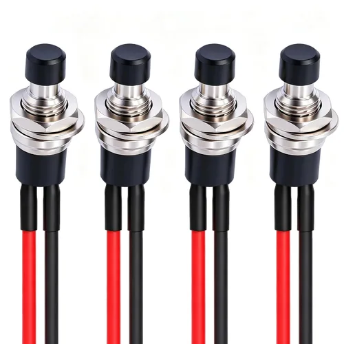 Miniatura 11 de Twidec /6 unids interruptor de botón momentáneo de 0.472 in agujero de montaje de 1/2 "encendido apagado mini redondo impermeable negro con cables
