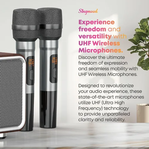 Miniatura 7 de Máquina de karaoke con 2 micrófonos UHF, subwoofer, barra de sonido de audio para cine en casa, compatible con óptico/Bluetooth/AUX/USB/PC, máquina