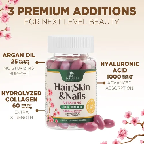 Miniatura 5 de Vitaminas para el cabello, la piel y las uñas, biotina, 5000 mcg por porción, apoyo extra fuerte para el crecimiento del cabello para mujeres