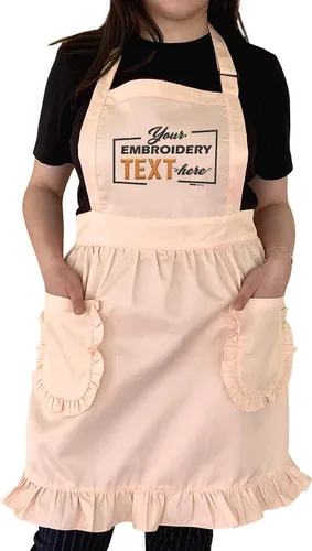 Miniatura 6 de TEEAMORE Delantal bordado personalizado con volantes para cocina, horneado, parrilla, limpieza, disfraz de sirvienta, delantal de mujer con bolsillos