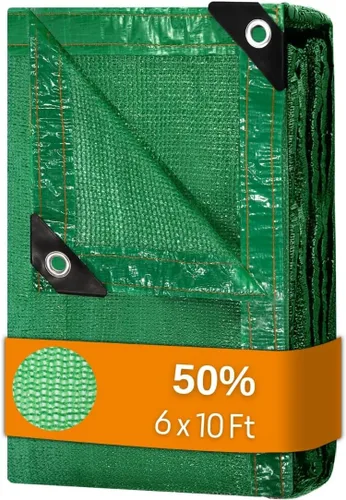 BeGrit Paño de sombra para jardín 50% 6 x 10 pies con ojales, malla solar resistente a los rayos UV, red para plantas, invernadero, patio, gallinero
