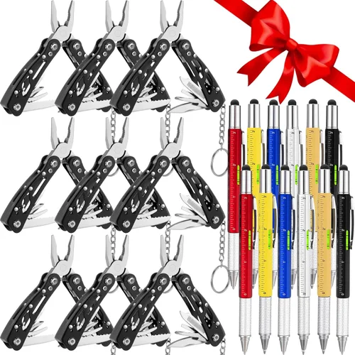 Copkim Juego de 24 herramientas multiherramientas para el Día del Padre, bolígrafo multiherramienta 6 en 1 y alicates de acero inoxidable, regalos