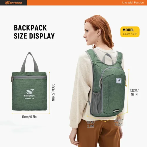 Miniatura 6 de SKYSPER Mochila pequeña de senderismo de 10L/15L/20L Mochila de viaje ligera para mujeres y hombres Verde