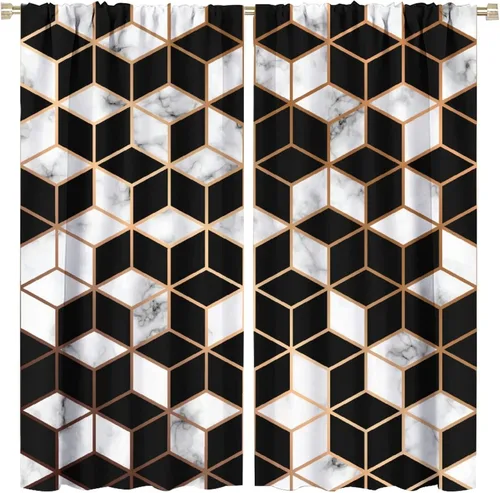 Miniatura 11 de Cortinas abstractas de mármol de lujo de lujo azul marino dorado a rayas con patrón de mármol estampado para dormitorio, sala de estar, cortinas