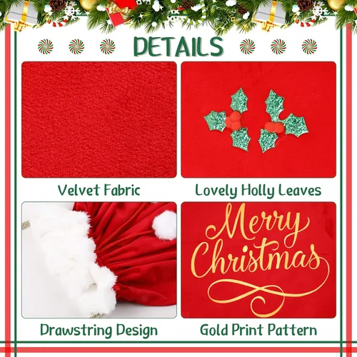 Miniatura 2 de Xuniea Bolsas Extra Grandes de Navidad de 35 x 28 Pulgadas, Saco Gigante de Papá Noel de Terciopelo Rojo con Cordón, Bolsas de Regalo Navideñas