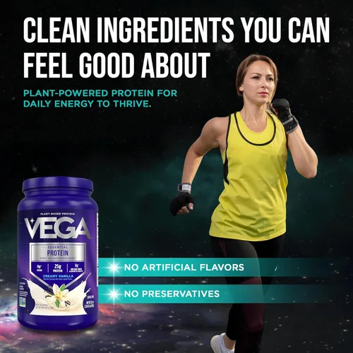 Miniatura 10 de Vega Original Essential Protein - 25g de proteína vegetal, vainilla cremosa, 20 porciones, mezcla para bebida vegana sin OMG, lista para batidos