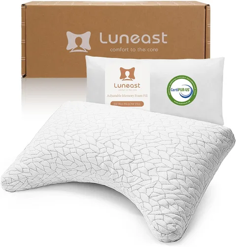 Almohadas de espuma viscoelástica Luneast para dormir ajustable, transpirable, para dormir de lado, espalda y estómago, funda de almohada lavable,