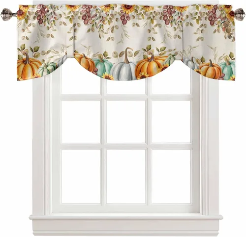 Miniatura 36 de Cenefa de cortina con lazo rojo de Navidad para ventanas, sala de estar, cocina, baño, granja, bolas de Navidad de acuarela con diseño de bayas