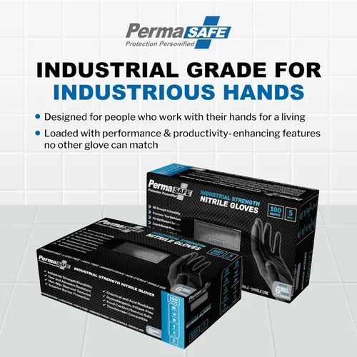 Miniatura 2 de Guantes industriales desechables de nitrilo negro PermaSafe HD, 6+ mil, sin látex, textura elevada, para mecánicos, médicos, alimentos, y más