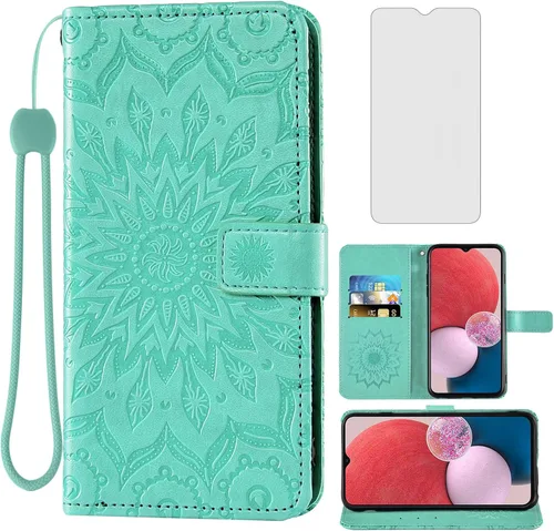 Miniatura 11 de Asuwish Funda de teléfono para Samsung Galaxy A13 LTE 4G con protector de pantalla de vidrio templado y funda delgada de cuero, soporte