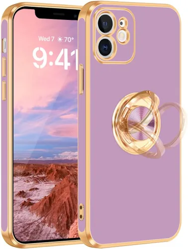 Miniatura 14 de Fingic Funda para iPhone 12 con Soporte de Anillo, [Soporte de Anillo Giratorio de 360° Magnético con Base] [Borde Dorado Brillante con Enchapado]