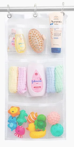 Handy Laundry Cortina de ducha organizadora de baño -9 bolsillos- Perfecto para organizar el baño en casa, tus artículos de tocador y juguetes de