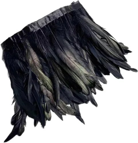 2 yardas de flecos de plumas hackle de gallo de 8-10 pulgadas, ribete de plumas para costura y manualidades, decoraciones de bricolaje - Negro