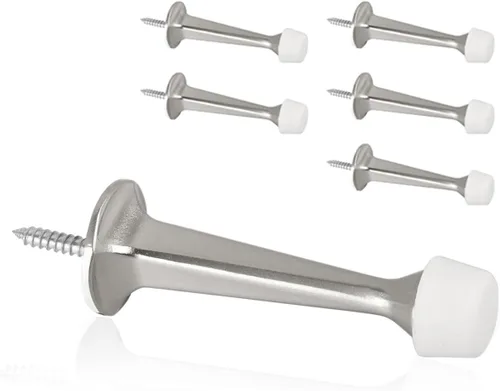 Miniatura 8 de Paquete de 6 Topes de Puerta de Oro Sólidos y Rígidos - Topes de Puerta Resistente con Protector de Pared y Puntas de Goma Suave, Latón Cepillado