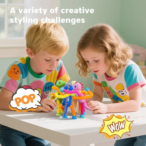 Miniatura 7 de DoDoMagxanadu Tubos Pop Tubes Fidget Toys para niños, paquete de 4 juguetes telescópicos con ventosa para edades de 3, 4, 5, 6, 7, juguetes