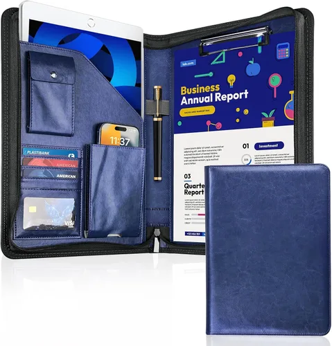 Miniatura 12 de Organizador de Portafolio con Cremallera, WRIYES Portafolio de Cuero con Carpeta de 3 Anillas, Carpeta Profesional de Negocios, Organizador