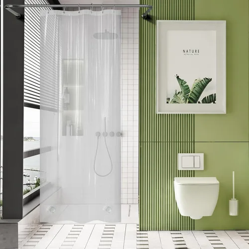 Miniatura 36 de AmazerBath - Cortina de ducha de plástico, 70 x 72 pulgadas, cortina de ducha esmerilada de plástico, impermeable, pesada, gruesa, con 3 piedras