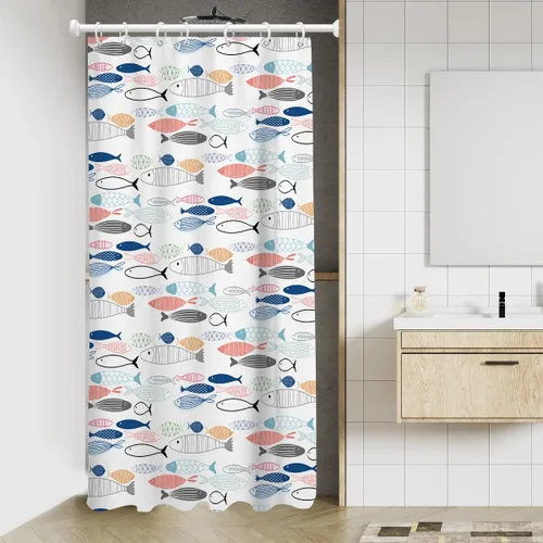 Miniatura 2 de AAtter Cortina de ducha con diseño de peces para niños, divertida, colorida, para niños y niñas, océano, playa, náutico, costero, divertido, lindo
