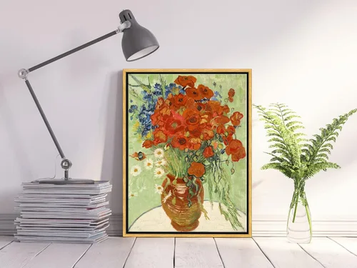 Miniatura 3 de Wieco Art - Arte enmarcado para pared de "Varios amapolas rojas y margaritas" por Vincent Van Gogh, reproducción de pinturas, lienzos abstractos