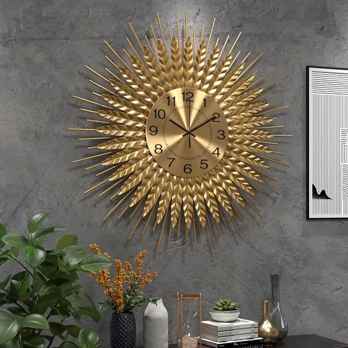Reloj de pared grande moderno decorativo de metal, relojes de pared de estilo de mediados de siglo, reloj grande dorado silencioso sin tictac, arte