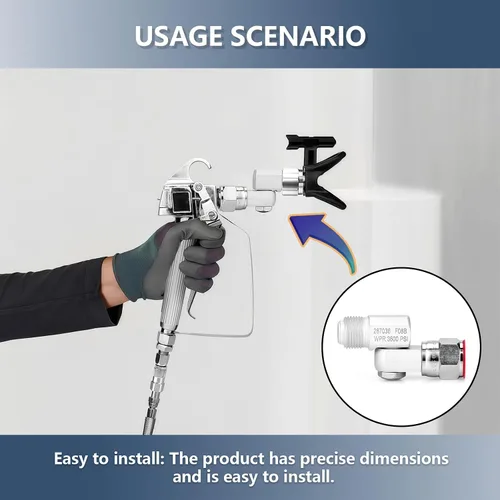 Miniatura 9 de 2 paquetes 235486 pistola giratoria de pintura sin aire, rosca de 7/8 pulgadas, rotación de 180 grados, compatible con pulverizadores Graco, presión