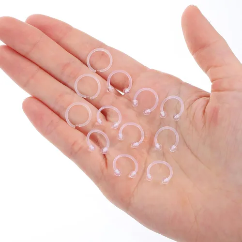 Miniatura 7 de 12 anillos transparentes para tabique, 0.63 oz de plástico transparente, retenedor de tabique de herradura, anillo de nariz de herradura, aretes