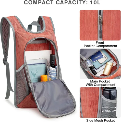 Miniatura 3 de G4Free Mochila de senderismo de 10L Mochila de viaje pequeña Mochila plegable ligera Mochila de hombro plegable casual Rojo