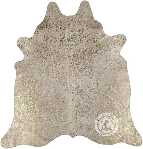 Miniatura 9 de Sunshine Cowhides Alfombra de piel de vaca 100% auténtica, color plateado metálico sobre blanco hueso, alfombra de estilo moderno de piel animal