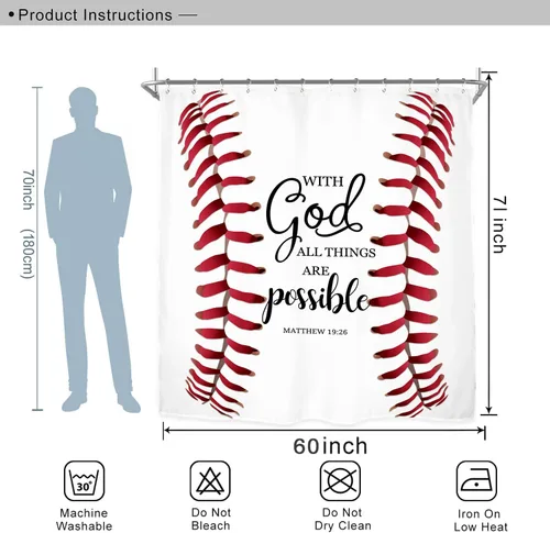 Miniatura 3 de Miyotaa Juego de cortina de ducha con texto en inglés "Baseball Sports", de 60 pulgadas de ancho x 71 pulgadas de alto, para adolescentes y hombres