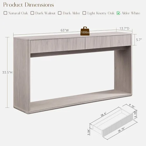 Miniatura 2 de OKD Mesa consola acanalada de 63 pulgadas para entrada, mesa de entrada moderna con 2 cajones grandes, mesa de sofá larga detrás del sofá para sala